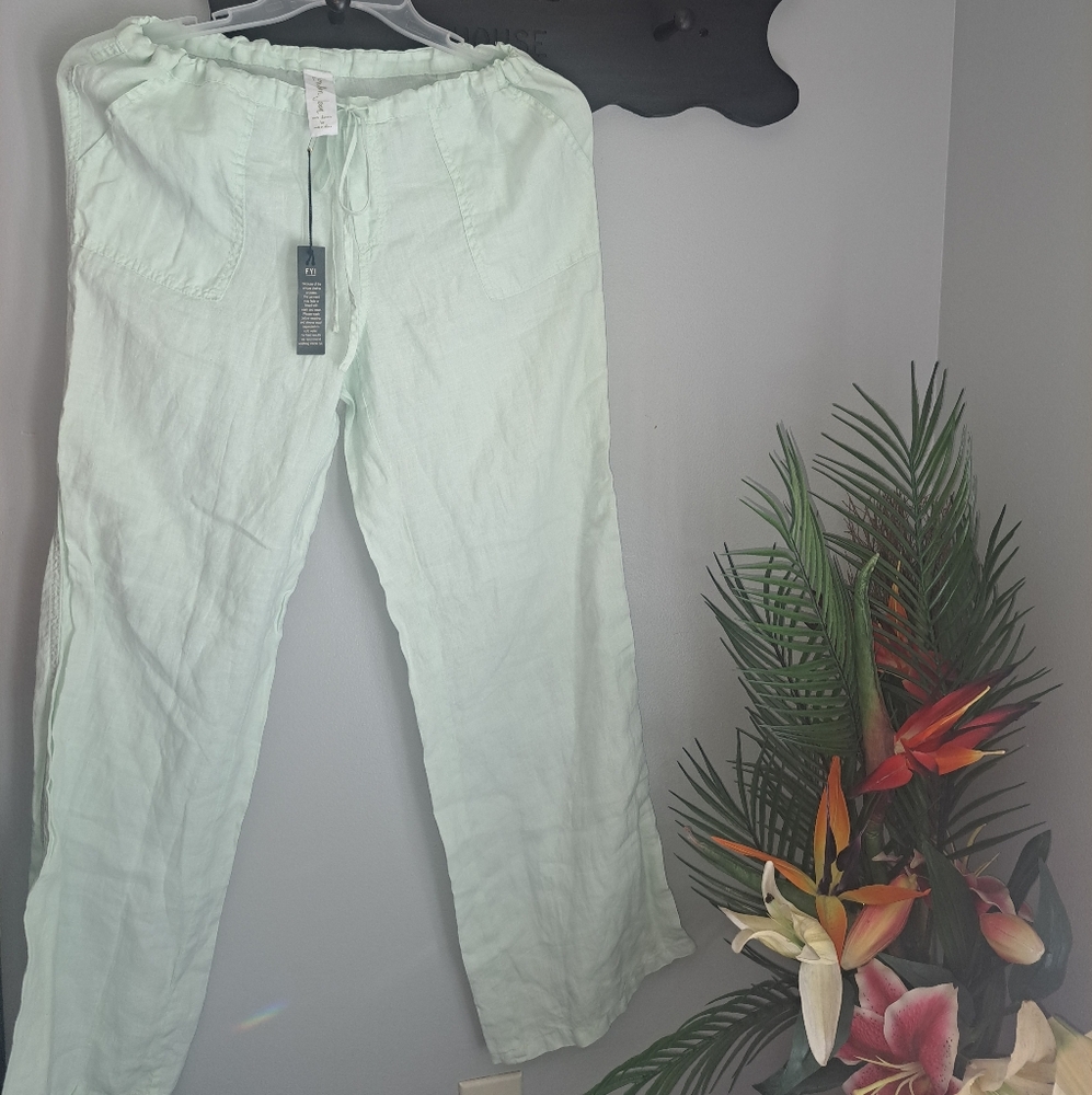 London Jean Linen Cargo Green Pants Sz 10 #New